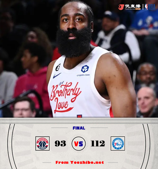 <a href=/lanqiubofang/76ers/ target=_blank class=infotextkey>76人</a>114-108轻取<a href=/lanqiubofang/wizards/ target=_blank class=infotextkey>奇才</a> 恩比德34+8&3节打卡 哈登18+14